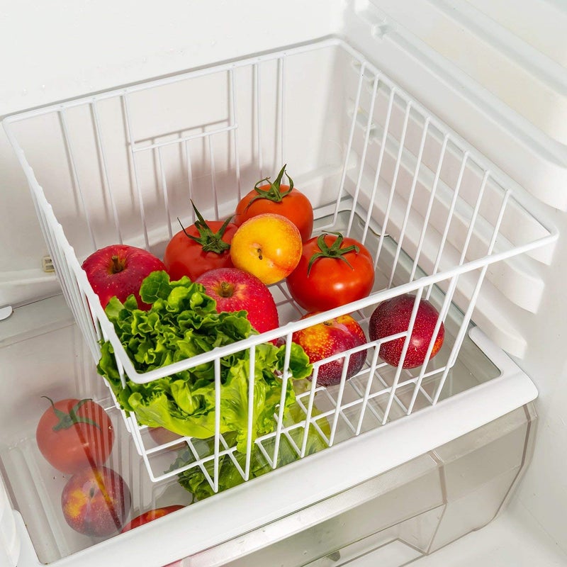 Slideep Fridge Freezer Baskets, Wire Storage Organizer Basket, Household Refrigerator Bin with Built-in Handles for Cabinets, Pantry, Closets, Bedrooms White - Set of 2 - Image 1